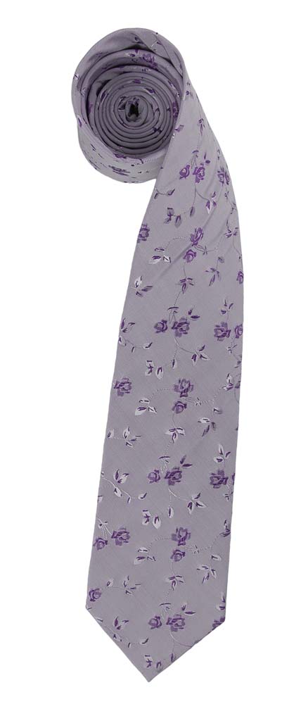 Necktie - Roses in purple & white on pale purple base
