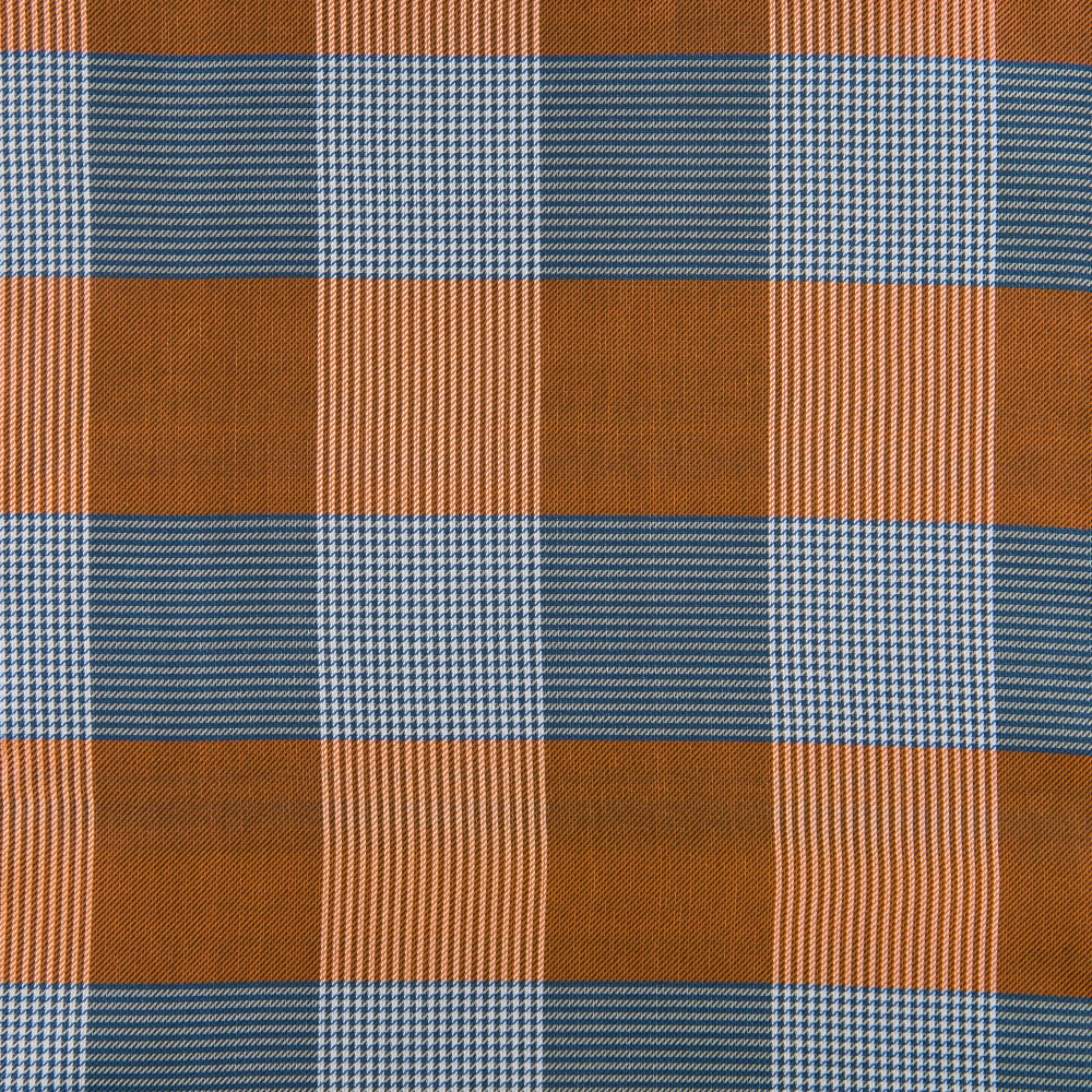 Cravate Homme 100% Soie Verie God - Imprimé Carreaux Orange Et Bleu, Neuve Sous Emballage