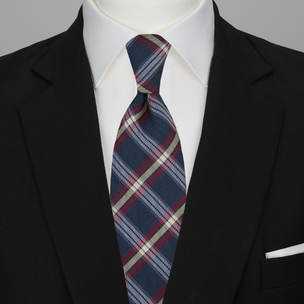 Checkered Wool Tie in Dark Blue, Red & White