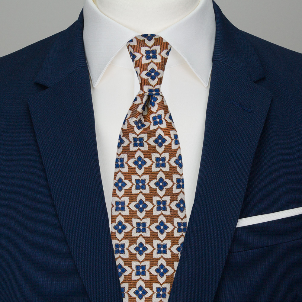Cravate Homme Bonwit Teller 100% Soie - Motif Floral Bleu/rouge/brun - Fabriquée En Italie