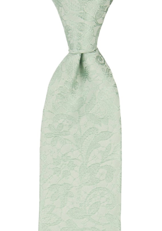 Necktie - Solid greyed jade with embroidered floral pattern Necktie - Solid greyed jade with embroidered floral pattern