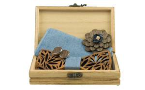 WOODEN Light blue bow tie set
